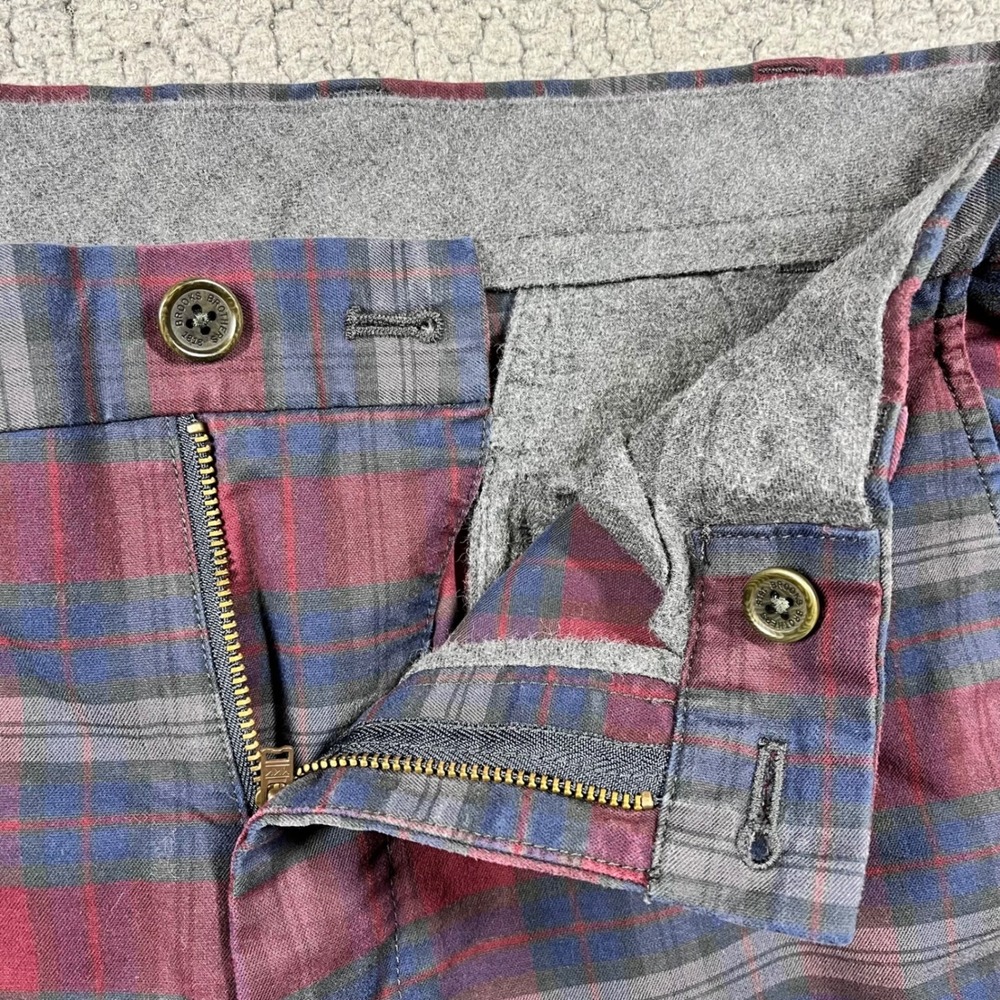 Brooks Brothers Clark Chinos Mens 34x32 Red Blue Plaid Stretch Cotton Pants - Picture 5 of 11